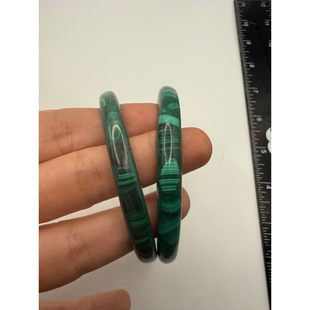 Vintage Malachite Green Banded Resin Bangle Bracelets Set of 2 Stackable Boho